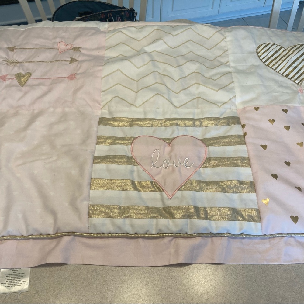 Lambs and Ivy 3 piece gold and pink nursery bedding set
